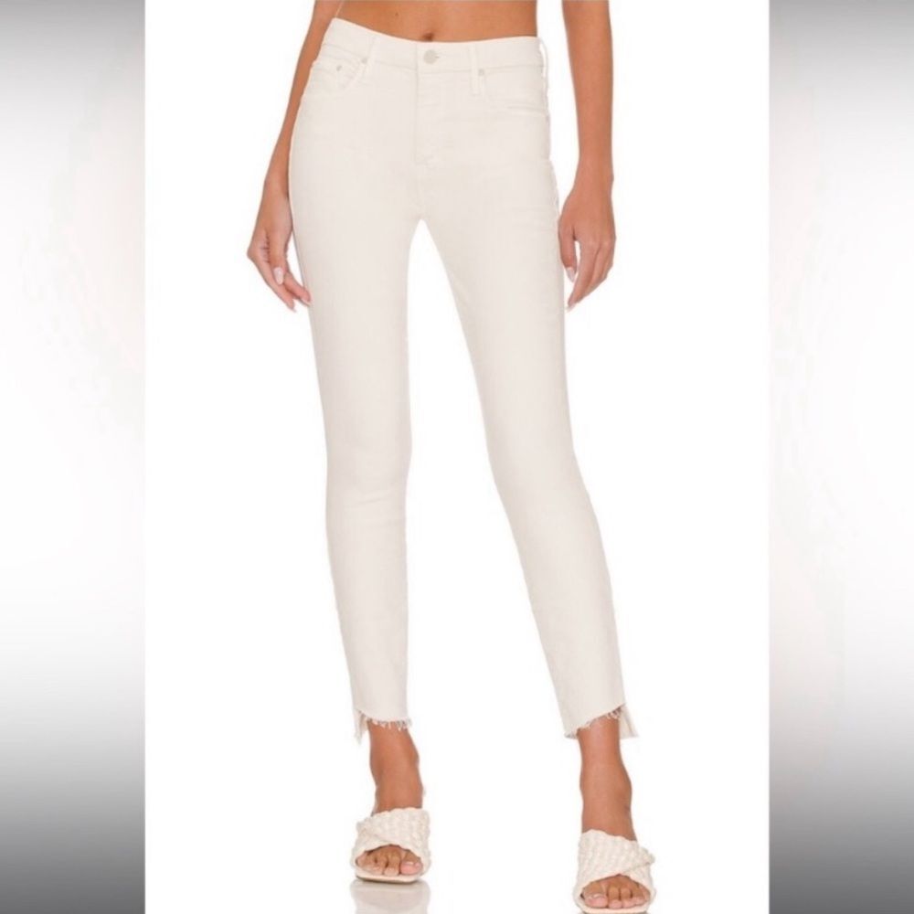 Mother Size 26 The Looker Ankle Step Fray in Cream Puffs White Skinny Jean